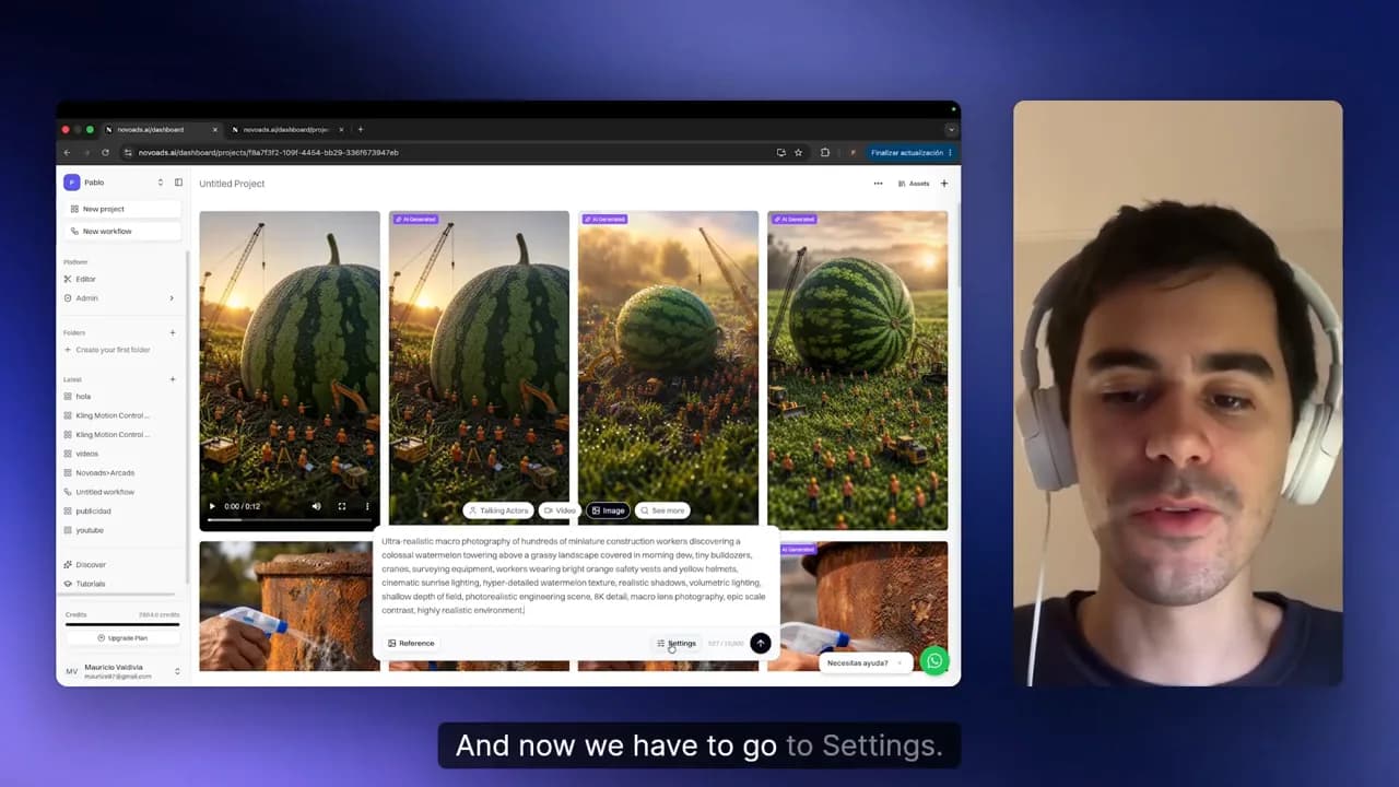 User interface showing the selection of the Image section in Novoads for AI image generation.