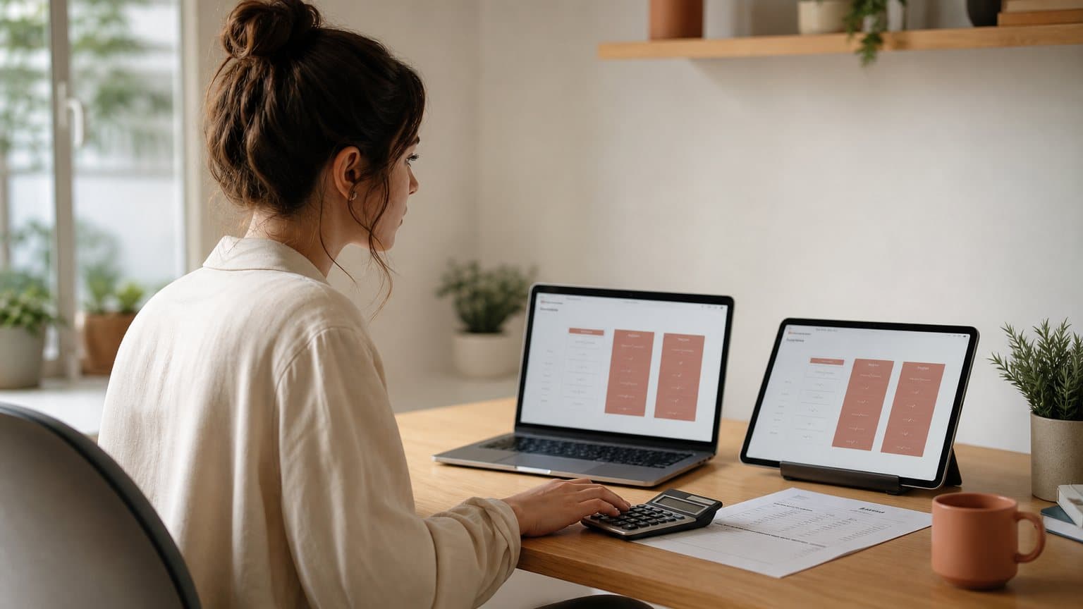 A marketer comparing two pricing pages for the same AI model on a laptop and a tablet side by side