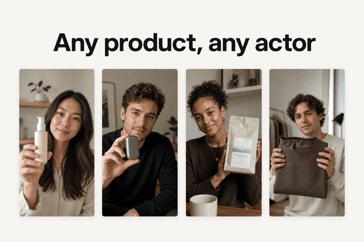 UGC creators each holding a different product up to the camera