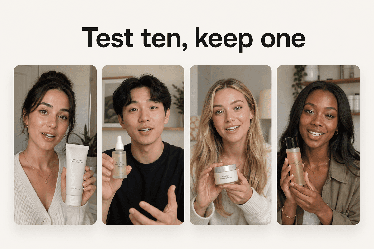 Several UGC creators filming product variations to camera