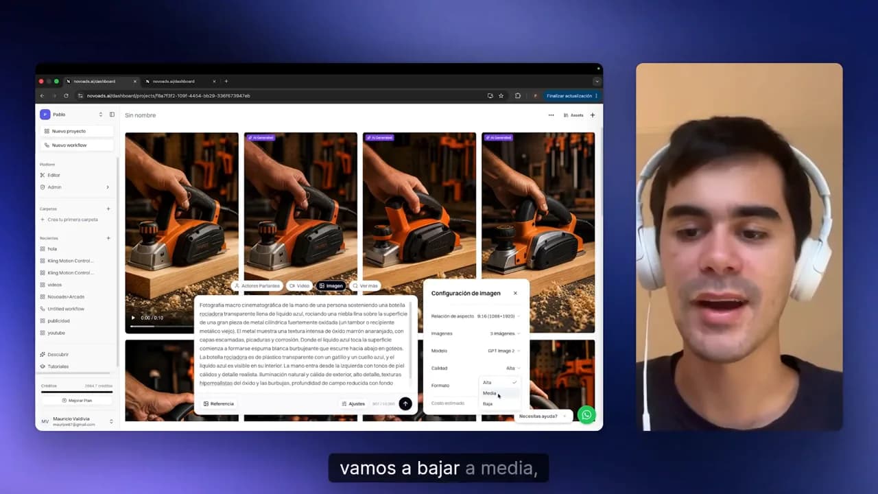 Configuración de imagen con opción de calidad media seleccionada