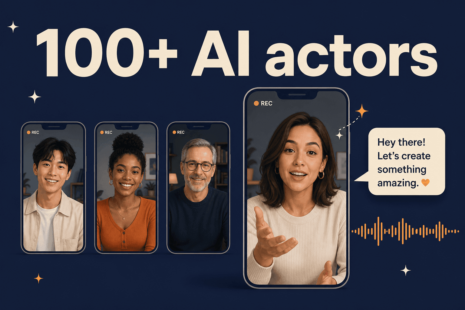 Several AI UGC creators, each a different face and accent, ready to run as ad variants